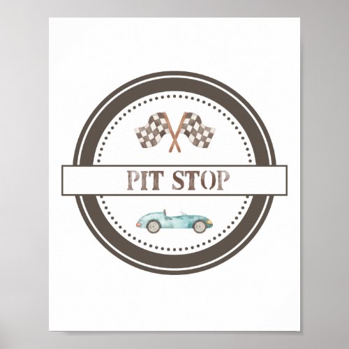 Pit Stop Blue Race Car Sign