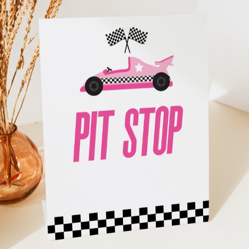 Pit Stop Pink Flame Race Car Party Table Pedestal Sign