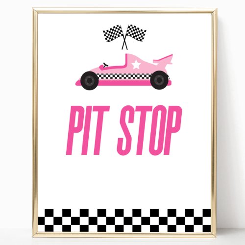 Pit Stop Pink Flame Race Car Party Table Sign