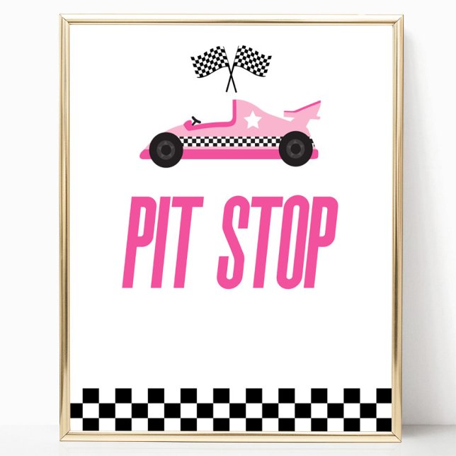 Pit Stop Pink Flame Race Car Party Table Sign (Creator Uploaded)