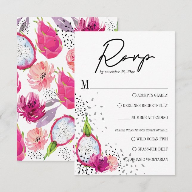 Pitaya Dragon Fruit Elegant Wedding RSVP Card (Front/Back)