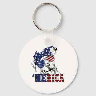 Pitbull 4th Of July Merica American Flag Sungles Keychain