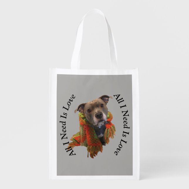 Pitbull All I Need Is Love Grocery Bag (Front)