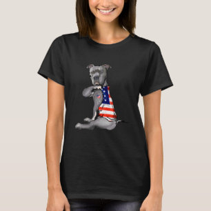 Pitbull American Flag I Love Usa Mom Dad 4th Of Ju T-Shirt