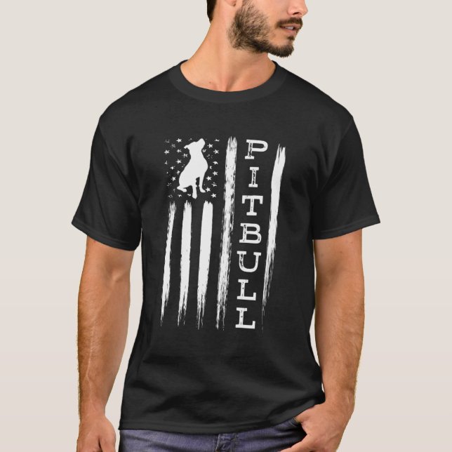 Pitbull American Flag Pit Bull S T-Shirt (Front)