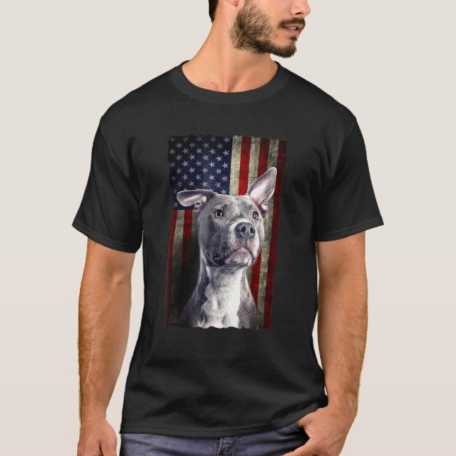 Pitbull American Flag USA Patriotic Dog T-Shirt (Front)
