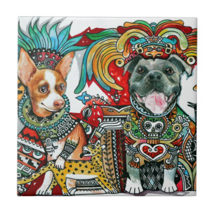 Pitbull and Chihuahua Ceramic Tile
