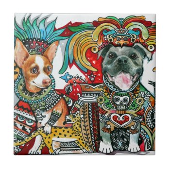 Pitbull And Chihuahua Ceramic Tile by Oxanacats at Zazzle
