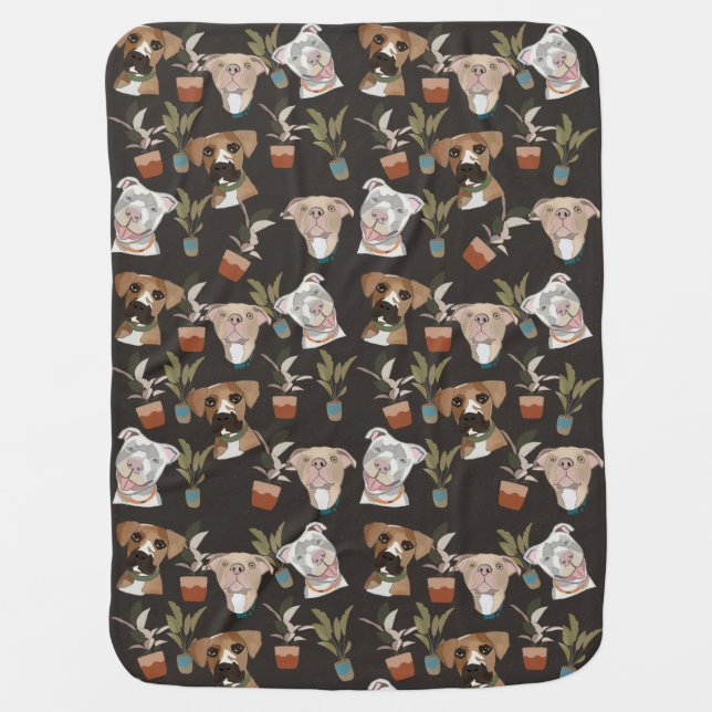 Pitbull and house plants baby blanket (Front)
