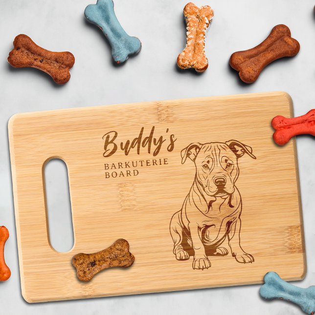 Pitbull Barkuterie Dog Treat Wood Cutting Boa Engraved Cutting Board (Pitbull Dog Cutting Board Barkuterie Personalized with Dog's Name, Gift for Dog Mom, Dad, Owner)