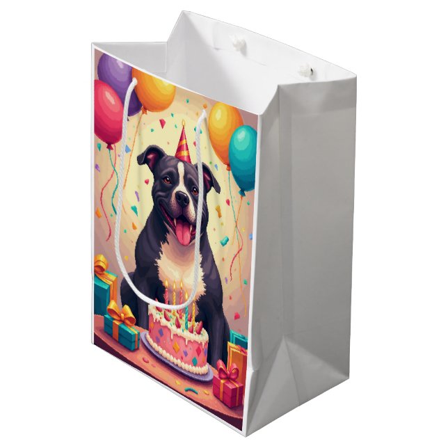 Pitbull Birthday Celebration Medium Gift Bag (Front Angled)