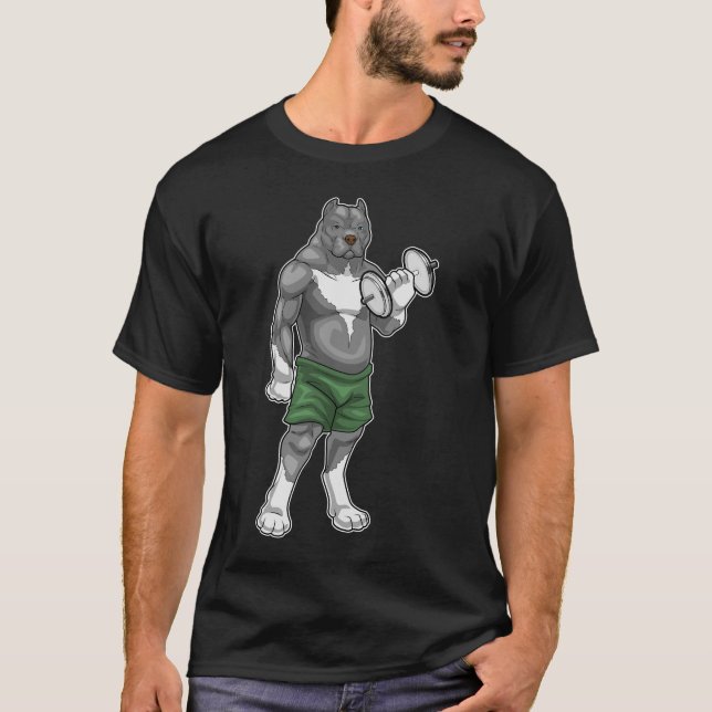 Pitbull Bodybuilder Dumbbell Bodybuilding T-Shirt (Front)