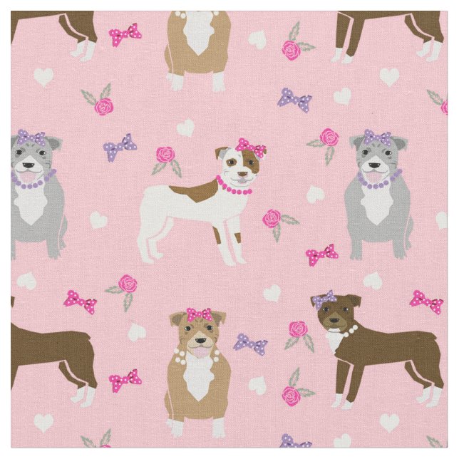 Pitbull bows and pearls girly pink and purple fabric (Close Up)