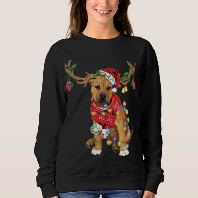 Pitbull boxer mix Gorgeous Reindeer Christmas Ligh Sweatshirt (Front)