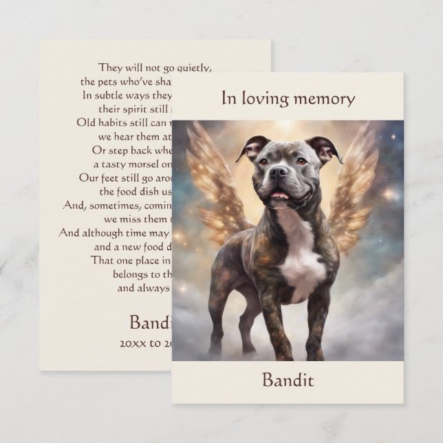 Pitbull Brindle Memorial Poem Custom Name Sympathy Thank You Card (Front/Back)