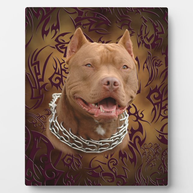 Pitbull brown tribal tattoo plaque (Front)