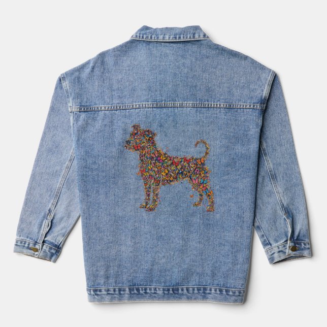 Pitbull Butterfly Silhouette Art | Bully Dog Lover Denim Jacket (Back)
