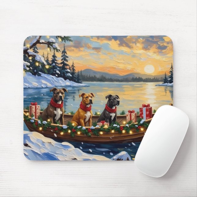 Pitbull Christmas Boat Holiday Mouse Pad (With Mouse)