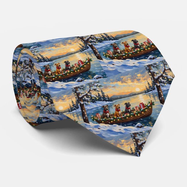 Pitbull Christmas Boat Holiday Neck Tie (Rolled)