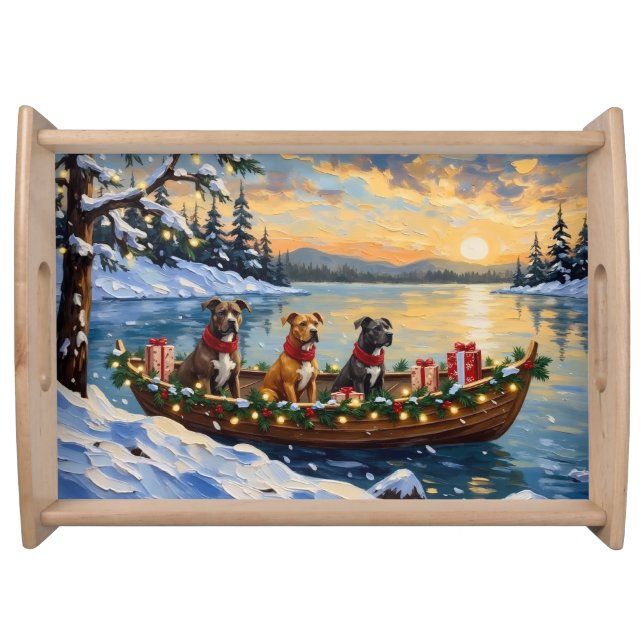 Pitbull Christmas Boat Holiday Serving Tray (Front)