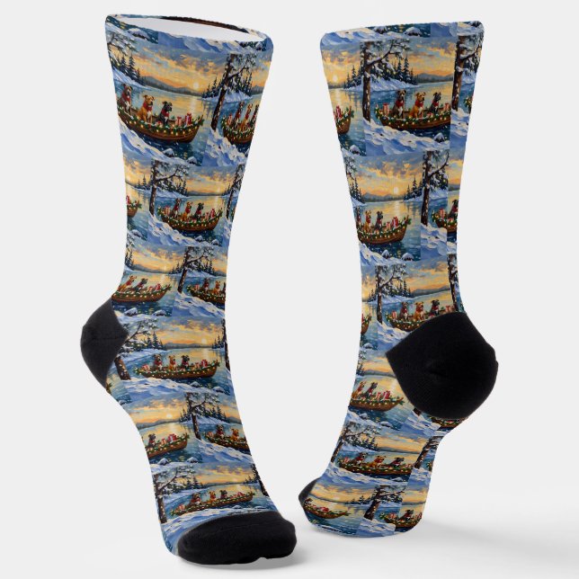 Pitbull Christmas Boat Holiday Socks (Angled)