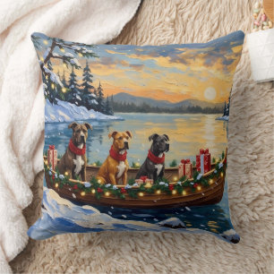 Pitbull Christmas Boat Holiday Throw Pillow