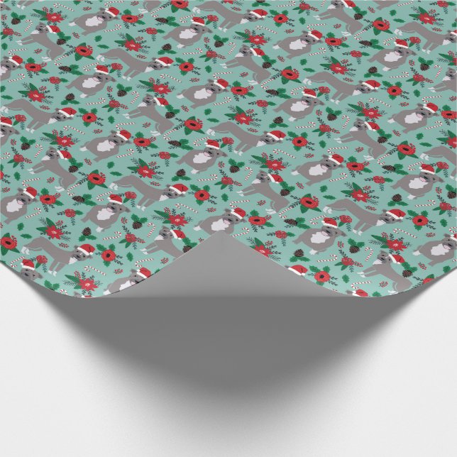 Pitbull Christmas Floral Holiday Wrapping Paper (Corner)
