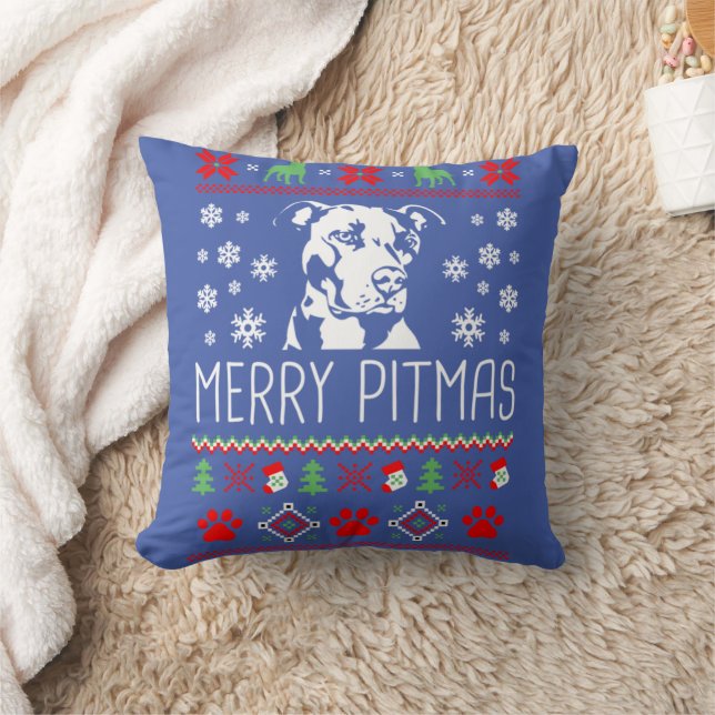 Pitbull Christmas Lovers Merry Pitmas Ugly Christm Throw Pillow (Blanket)