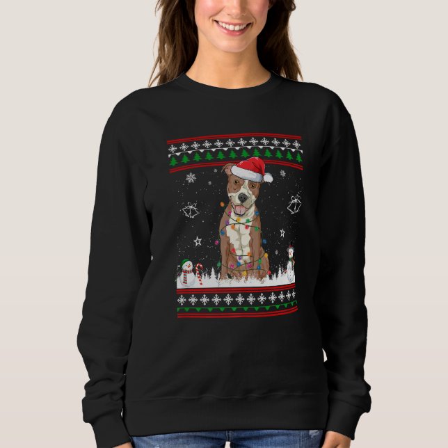 Pitbull Christmas Pajama Santa Hat Tree Light Dog  Sweatshirt (Front)