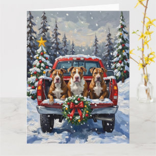 Pitbull Christmas Red Truck Holiday Card