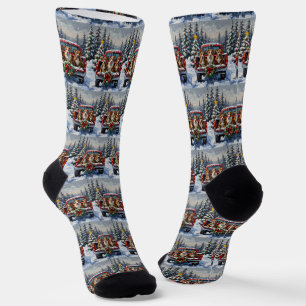 Pitbull Christmas Red Truck Holiday Socks