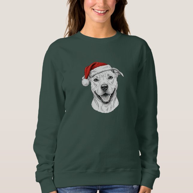 Pitbull Christmas Sweatshirt – Cute Santa Pitbull (Front)
