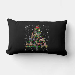 Pitbull Christmas Tree Covered By Flashlight Lumbar Pillow