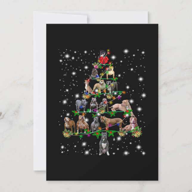 Pitbull Christmas Tree Covered By Flashlight Thank You Card (Front)