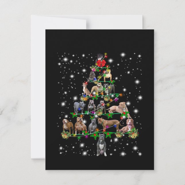 Pitbull Christmas Tree Covered By Flashlight Thank You Card (Front)