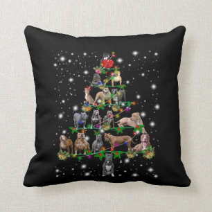 Pitbull Christmas Tree Covered By Flashlight Throw Pillow