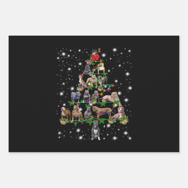 Pitbull Christmas Tree Covered By Flashlight Wrapping Paper Sheets (Front)