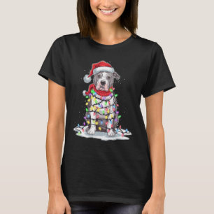 Pitbull Christmas Tree Santa Hat Lights Xmas Dog L T-Shirt