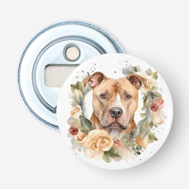 Pitbull Christmas Wreath Festive Pup Bottle Opener (Front)