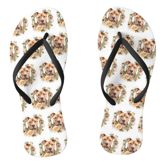 Pitbull Christmas Wreath Festive Pup Flip Flops (Footbed)