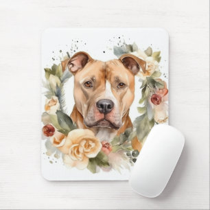 Pitbull Christmas Wreath Festive Pup Mouse Pad