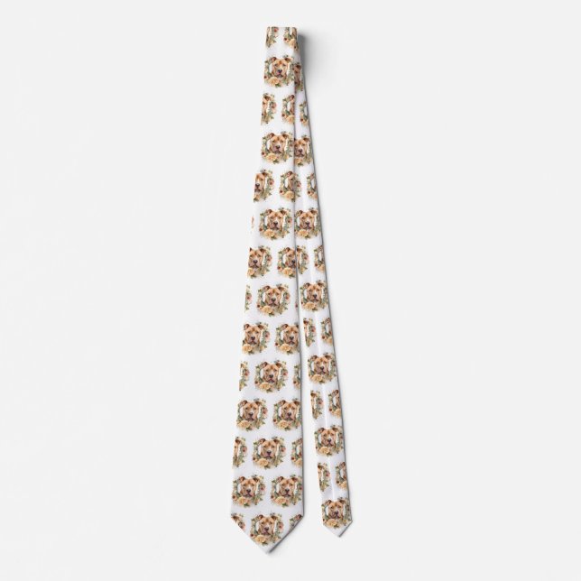 Pitbull Christmas Wreath Festive Pup Neck Tie (Front)