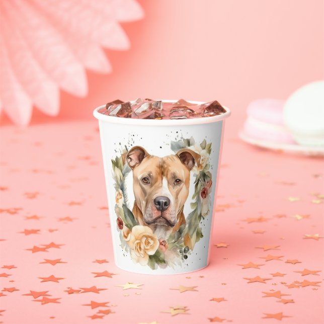 Pitbull Christmas Wreath Festive Pup Paper Cups (Insitu)