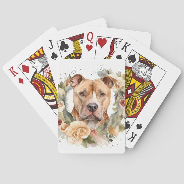 Pitbull Christmas Wreath Festive Pup Poker Cards (Back)