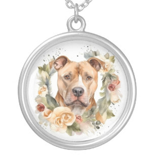 Pitbull Christmas Wreath Festive Pup Silver Plated Necklace
