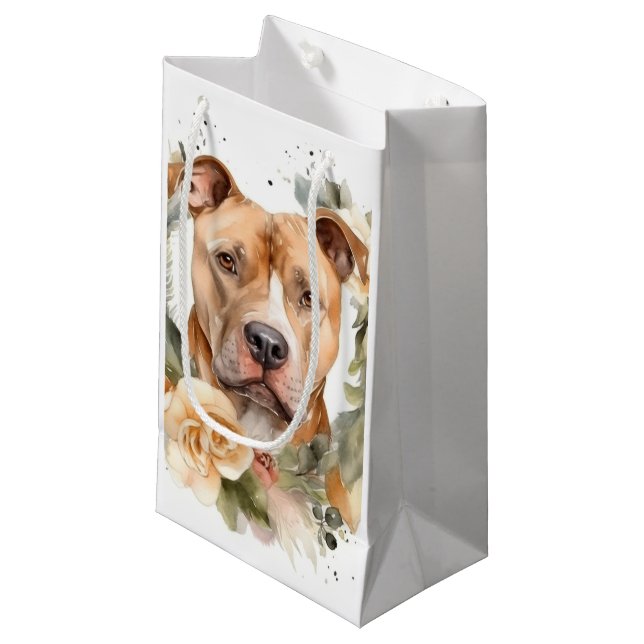 Pitbull Christmas Wreath Festive Pup Small Gift Bag (Front Angled)