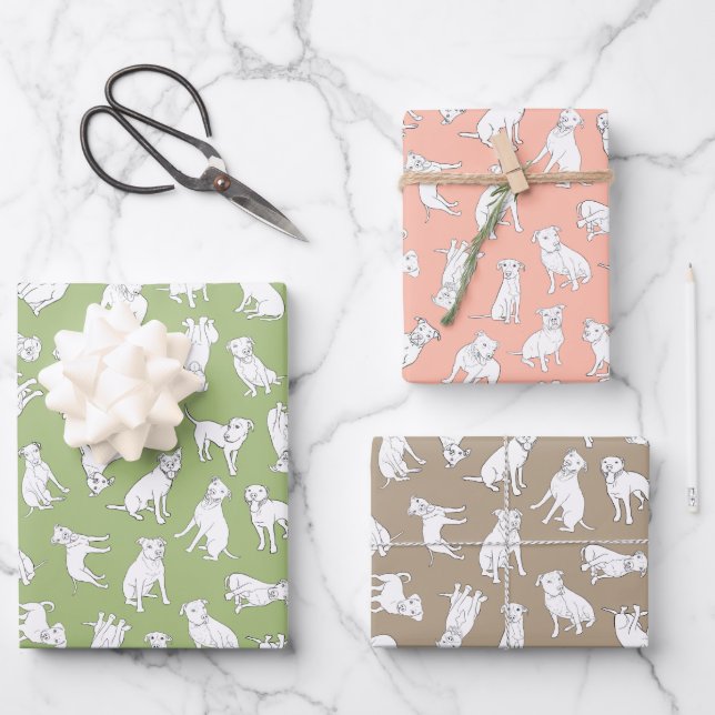 Pitbull Confetti - sage, tan, peach  Wrapping Pape Paper Sheets (Front)