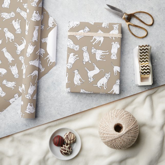 Pitbull Confetti tan taupe roll of Wrapping Paper (Crafts)