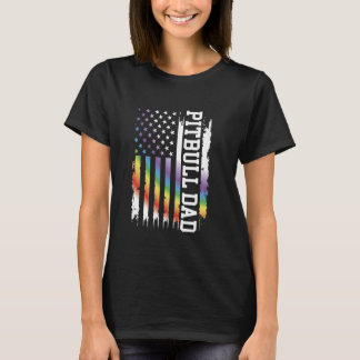 Pitbull Dad United States Distressed Rainbow w US T-Shirt