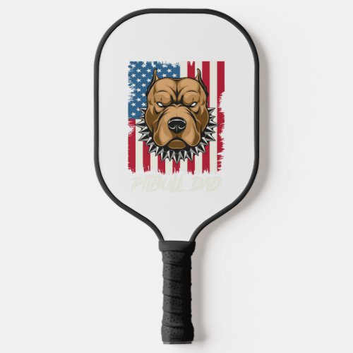 Pitbull Dad USA Flag Patriotic Fathers Day Gift Pickleball Paddle
